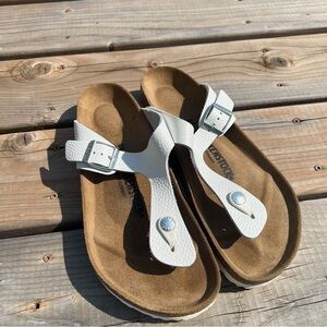 Birkenstock Gizen White Leather Sandals with Buckle